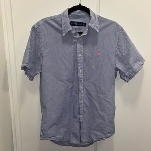 Ralph Lauren Men’s Medium Seersucker Blue White Sleeve Button Down Shirt Preppy